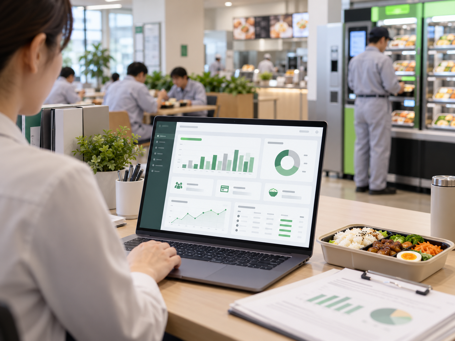 企業餐費補助、銷量與月結管理資料示意